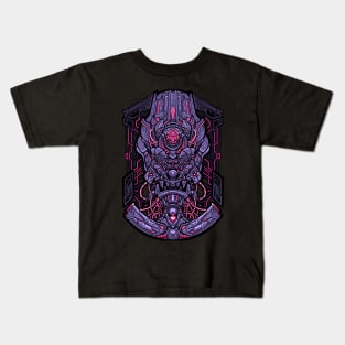 cool purple mecha robot head Kids T-Shirt